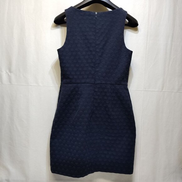 Banana Republic Jacquard Sheath Dress Size 4 Sleeveless Knee Length Lined Navy - Picture 2 of 14